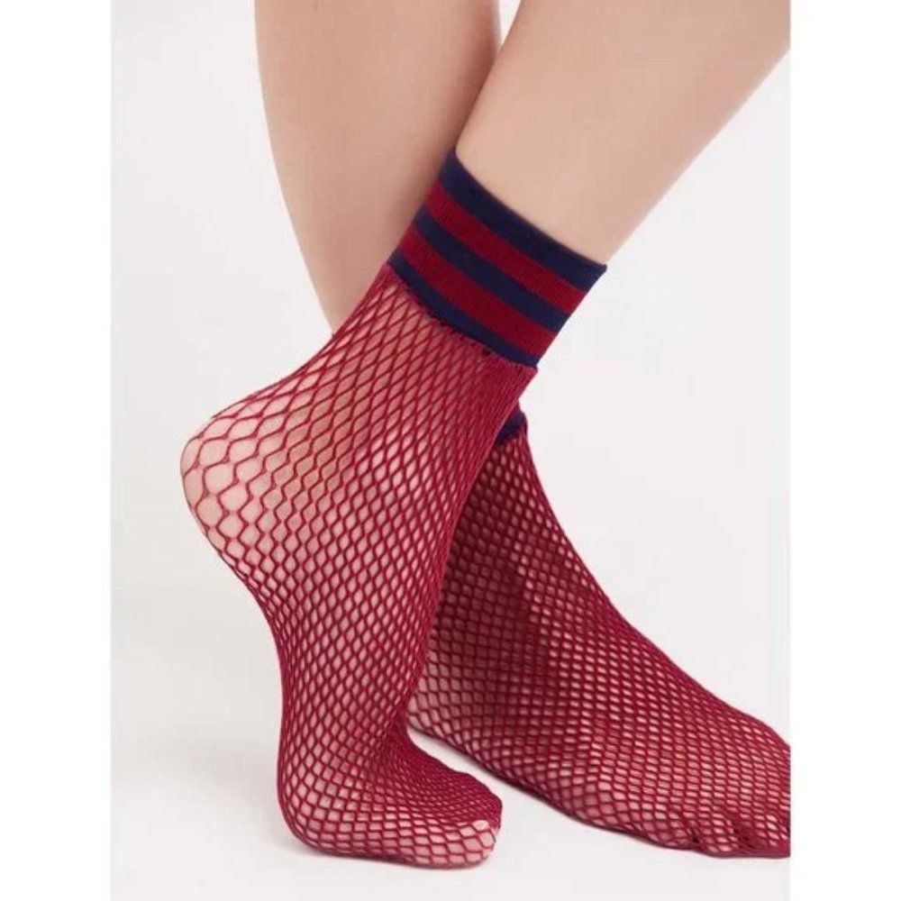 Free People Riot Sport Fishnet Anklet Sock /‎ Burgundy